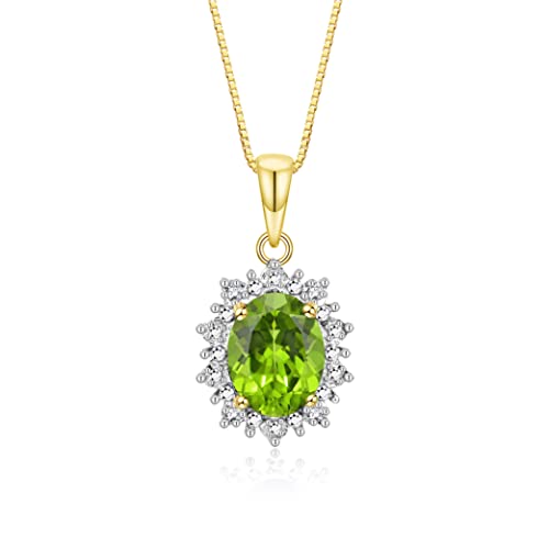 Image of Rylos Women's Yellow Gold Plated Silver Princess Diana Ring & Pendant Set. Gemstone & Diamonds, 9X7MM Birthstone. Matching Friendship Jewelry, Sizes 5-10.
