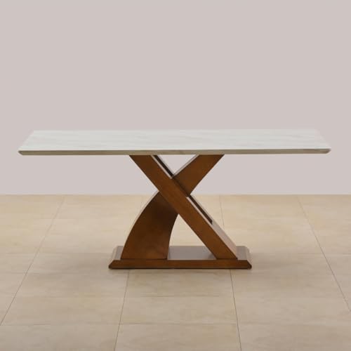 Image of Home Centre | Prince NXT Faux Marble 6-Seater Dining Table | Dining Set for Home | Faux Marble Top | White | 1 Year Warranty