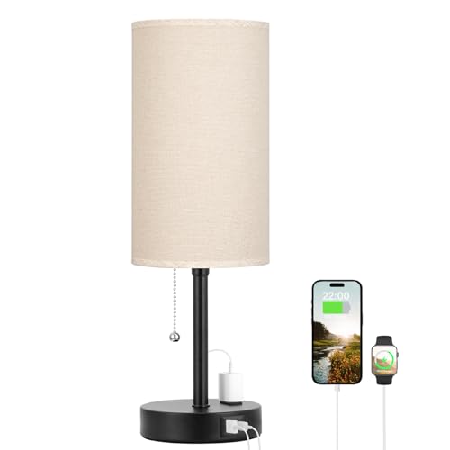 Image of 17in Bedside Table Lamp for Bedroom, Desk Lamp with USB Ports for Dorm