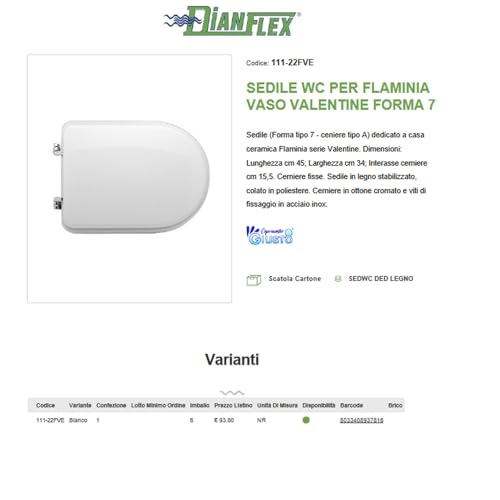 Sedile Wc Per Flaminia Vaso Valentine Forma 7 Bianco - 5