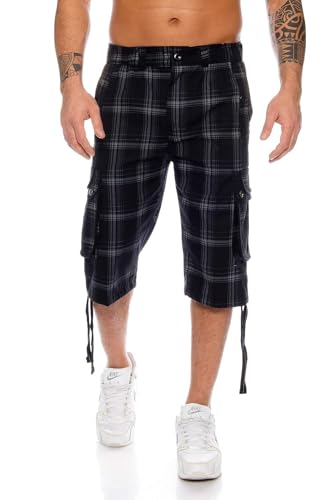 Kendindza Herren Shorts Hose Bermuda Cargo-Shorts 3/4 Sommerhose Capri-Hose Dreiviertel Männer Sommer Herrenshorts kurz Knielang Cargohose Herrenhose Bermudashorts (Schwarz | 665, L, l)