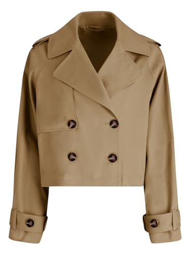 Tankaneo Womens Cropped Trench Coat Lapel Double Breasted Short Jacket Outwear2
