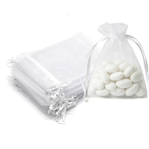 Image of Dealglad 50pcs Drawstring Organza Jewelry Candy Pouch Christmas Wedding Party Favor Gift Bags (3x4 inch, White)