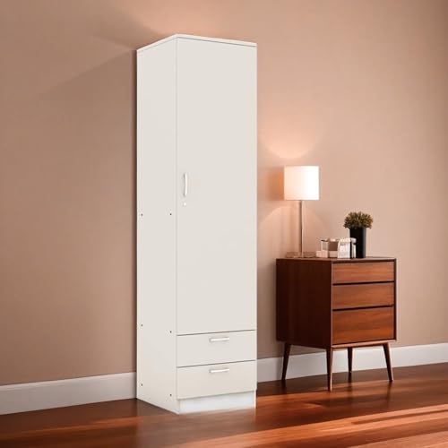 CASPIAN Engineered Wood 1 Door Wardrobe (White) | Pre Assembled Furniture | Cupboard/Almirah for Bedroom, Office & Kid’s Room | Durable Home Clothes Storage Organizer with 5 Shelves & 2 Drawers