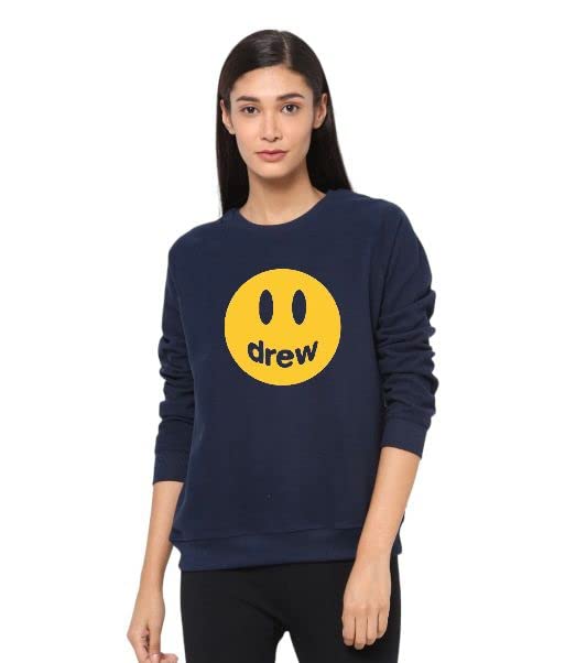 MALVIS Women's Blue Round Neck Solid Full Sleeve Sweatshirt-ML36WBLUEDREWSARCL