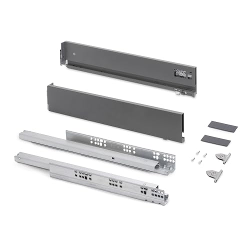 Emuca - Kit cajón para cocina o baño con regulación 3D, altura 93mm, profundidad 500mm, 40 Kg, cierre suave, tableros no incluidos, Acero, Gris antracita