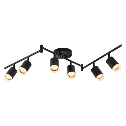 Bojim 6 Light Black Track Lighting Kit, Modern LED Track Lighting Fixtures Ceiling, Flexibly Rotatable LED Light Head with Acrylic Ring, Kitchen Ceiling Track Light (GU10, Bulbs Not Included)