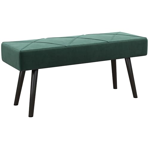 HOMCOM Taburete Pie de Cama Multifuncional Banco Pie de Cama Moderno Banco Dormitorio con Pies de Acero y Asiento Acolchado Carga 120 kg para Entrada Pasillo 100x36x45 cm Verde
