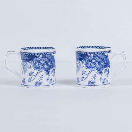 Image of GOLDEN QUEEN'S Handcrafted Floral Tea Cups - Set of 6 | Perfect for Daily Use, Elevate Your Tea and Coffee Experience - Blue Palm