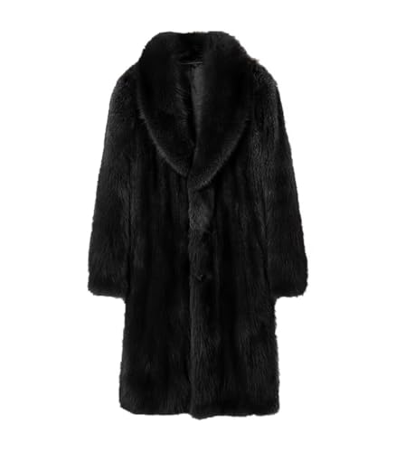 INVACHI Men's Faux Fur Coat Winter Long Faux Mink Coat Fluffy Thick Trench Coat for Men