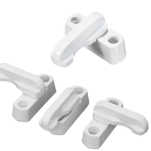 KUMSODE 4 Pezzi di Sicurezza per Finestre, in Lega Di Zinco, Limitatore di Rotazione, Serrature di Sicurezza Aggiuntive, Serratura Extra Sash Jammer per Porta, a T, Bianco