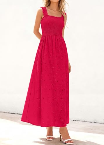 Image of KIRUNDO Summer Lace Dress for Women Eyelet Maxi Sundress