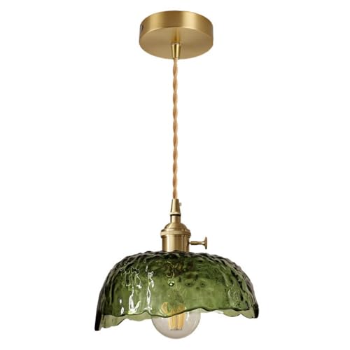 Lampe suspendue E27 en verre vert à ondulations d'eau pour îlot de cuisine