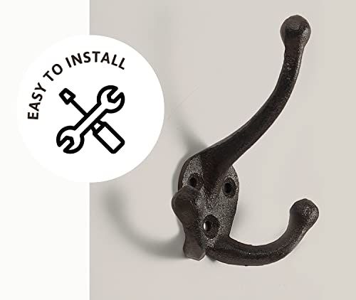 Ambipolar 5-Pack Trileg Coat Hooks. Wall Mounted, Heavy Duty Decorative Black Wall Hooks For Mudroom, Hat Rack, Purse Hooks. Cast Iron Decorative ‎Antique Black Hooks #TOP3