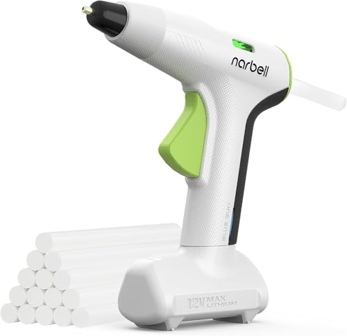 Image of Narbell 12V Full Size Hot Glue Gun Cordless with 15 Glue Sticks | 15s Preheating, Anti-Drip & Auto Shut-Off, 2Ah Rechargeable Battery, Ideal for DIY School Crafts Home Repairs & Gift