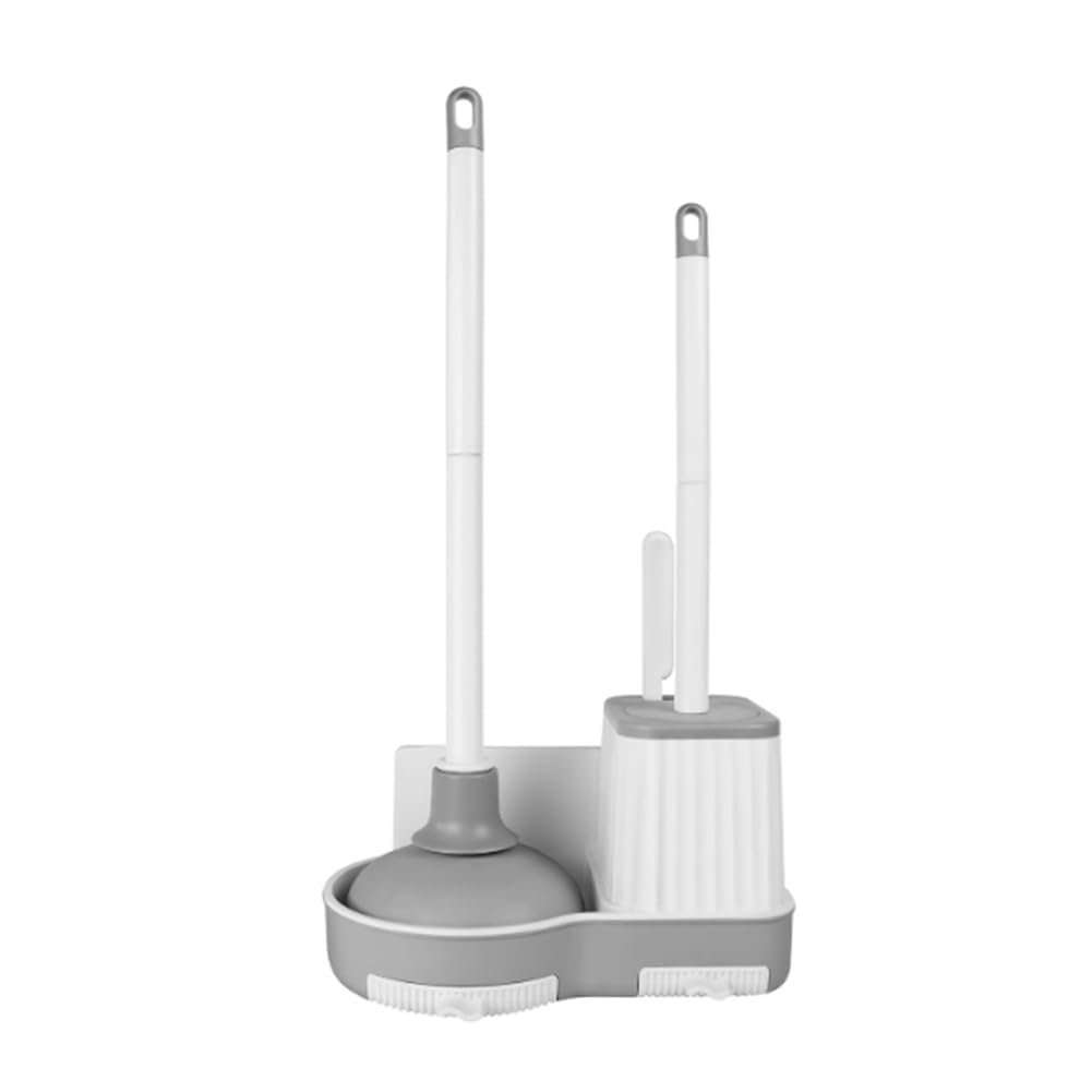 IJSDNVJNDX Hidden Holder Included Toilet Brush and Plunger Set with White Plunger and Crevice Cleaning Brush Combo