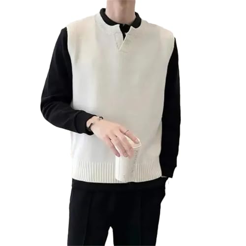 Man V Neck Sleeveless Solid Color Vest Korean Fashion Autumn Knitted Sweaters Men Waistcoat