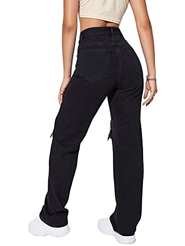 SweatyRocks Women's Casual Loose Ripped Denim Pants Distressed Wide Leg Jeans2