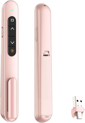 Image of Rts USB Type-C 2 in 1 Last Pointer 2024-2025 Presentation Clicker for PPT PowerPoint Clicker, Hyperlink Volume Control Wireless Presenter, RF 2.4GHz USB Remote Control for Keynote /MAC /PC /Laptop Pink