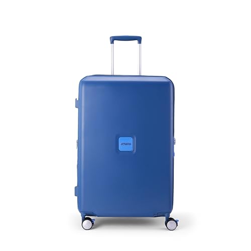 Image of American Tourister Purimax 77 CM Check-in Suitcase with TSA Lock & 8 Wheels Hard Polycarbonate /Trolley Bag for Holiday /Travel Bag for Holiday /Travel Bag with Double Spinner Wheels for Unisex- Blue