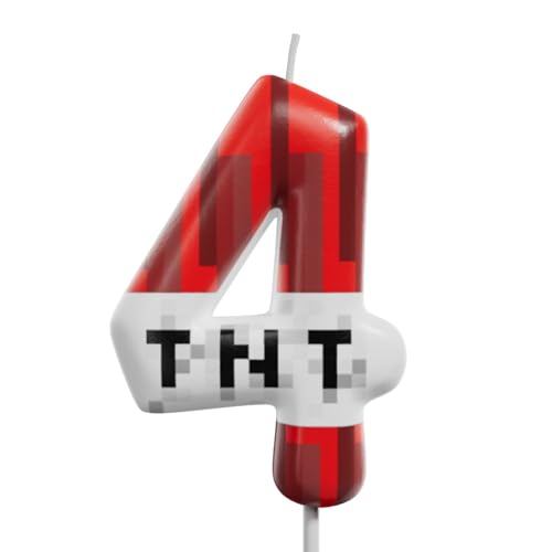 Red and White Number Birthday Candles 0-9 Pixel Style Cake Topper Candles for Kids Birthday Graduation Wedding and Party Supplies (TNT 4)