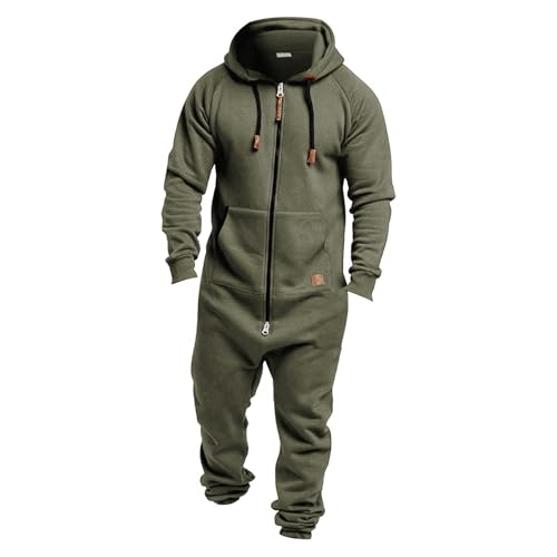 Mens Jumpsuit Hoodie Full Zip Long Sleeve Active Playsuit All in One Fleece Warm Workout Casual Overall Rompers