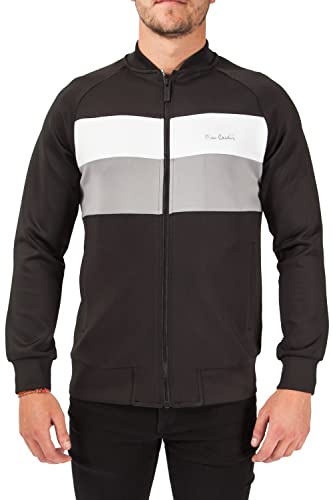 Pierre Cardin Hudson Herren-Bomberjacke mit weicher Haptik, Polyester, dreifarbiges Design, mit Stickerei auf der Brust, Schwarz / Grau
