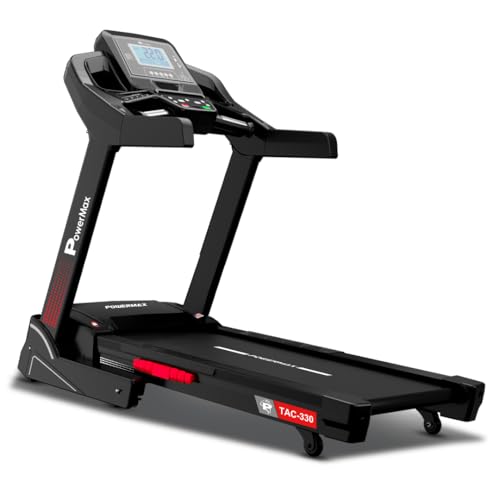 Image of PowerMax Fitness TAC-330 (6HP Peak) Motorized Autoincline Treadmill for Home use, Max User 150kg, 16kmph Speed, Running Deck 1300x480mm, Manual Lubrication, LCD Display, Speaker, iPad Holder, USB