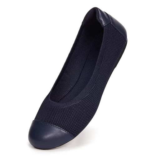Image of Frank Mully Women's Ballet Flats Round Toe Walking Flats Slip On Work Shoes Knitted Flats Shoes for Woman Soft Lightweight
