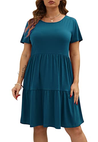 Image of Nemidor Women Plus Size Casual Ruffle Dress Swing Midi Pocket