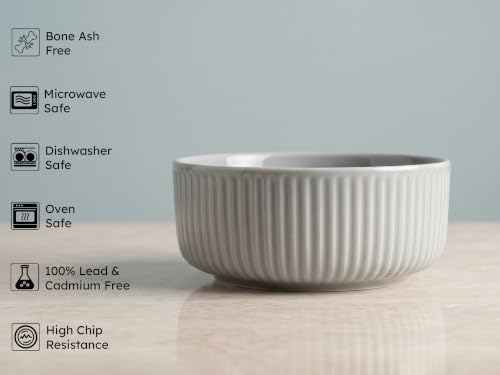 Image of Bodhi House Porcelain Large Serving Deep Bowl Set of 2 for Vegetable, Dal, Fruit, Cereal, Salad, Ramen, Mixing Bowl for Snack, Microwave Safe, Perfect for Dining and Gifting, Pearl Grey | 750 ml