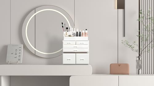 READAEER Makeup Organizer/Kosmetik Aufbewahrungsbox/Schmink Aufbewahrungskasten in 3 Lagen mit 6 Schubladen， ist für Schlafzimmer und Badzimmer geeignet