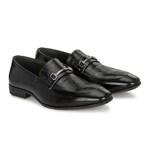 Image of San Frissco Polyurethane Textured Formal Loafers with Buckel Regular Styling Cushioned Footbed|Comfortable Fashionable Stylish Flexible for Men