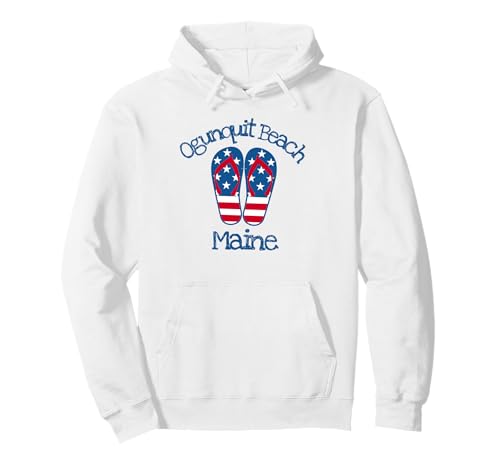 Ogunquit Beach Maine Patriotic Coastal Nautical Flip Flops Pullover Hoodie