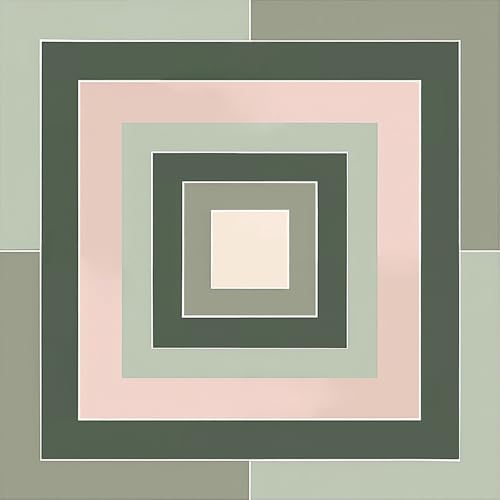 Image of Nuxovilar Peel and Stick Vinyl Floor Tiles, 12x12 Inch | Morandi Pink Green Square Geometric Pattern, Self-Adhesive Flooring (10 Pcs)
