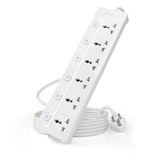 Image of Cablet Extension Board 3 Meter Cable, 2500W 10A, 6 Universal Multi Plug Socket, 6 Individual Switches, 3 Mtr Heavy Duty Cord, LED Indicator, Power Strip for Home Office (6 Socket + 6 Switch, 3 Meter)