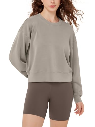 Image of ODODOS Modal Soft Long Sleeve Cropped Sweatshirts for Women Oversized Crew Neck Pullover Crop Top