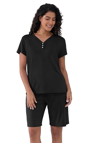 Joyaria Cooling Pajamas Bamboo Viscose PJs Bermuda Shorts Set Women Henley Neck Summer Moisture Wicking Sleepwear3