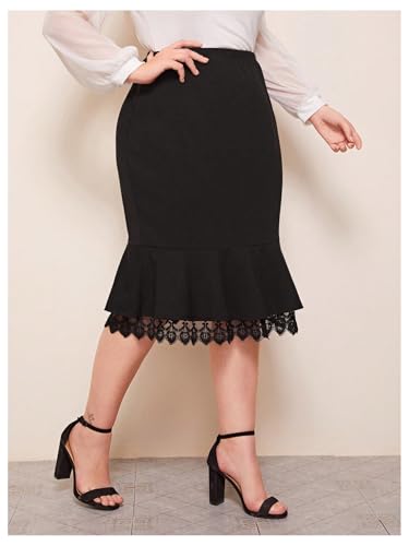 WDIRARA Women's Plus Size Ruffle Bodycon Fishtail Skirt High Waisted Lace Trim Midi Skirts3