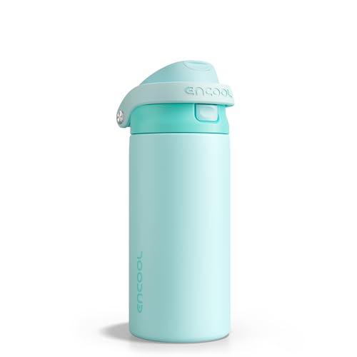 Image of ENCOOL Leakproof Insulated Water Bottle with Straw Dual-Sip Water Bottle Bag-Safe Design for Work, Commute & Gym - Keeps Drinks Cold All Day, 18 oz, Ice Blue