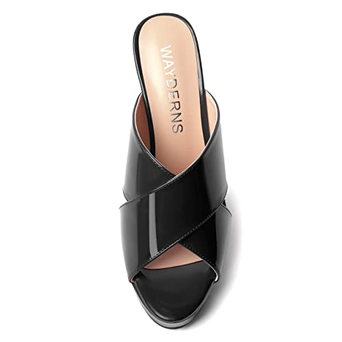 WAYDERNS Womens Slip On Patent Peep Toe Dating Fashion Block High Heel Platforms Sandals 5 Inch3