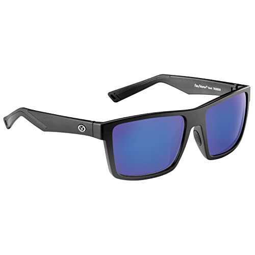Flying Fisherman Swirl Rectangular Polarized Sunglasses, Matte Black Frame/Smoke-Blue Mirror Lens, Medium - Main Image