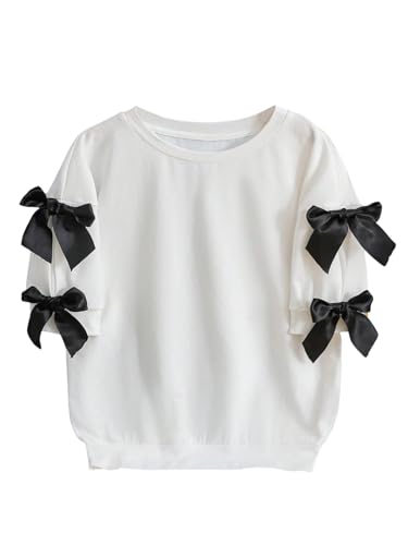 Image of WDIRARA Girl's Bowknot T Shirts Half Sleeve Crew Neck Tee Summer Cute Tops