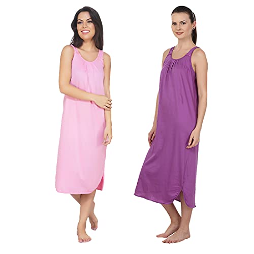 Image of BLAZON Women's Cotton Hosiery Solid Maxi Nighty Slip (Pack of 2) Available Sizes: S, M, L, XL, 2XL, 3XL, 4XL, 5XL