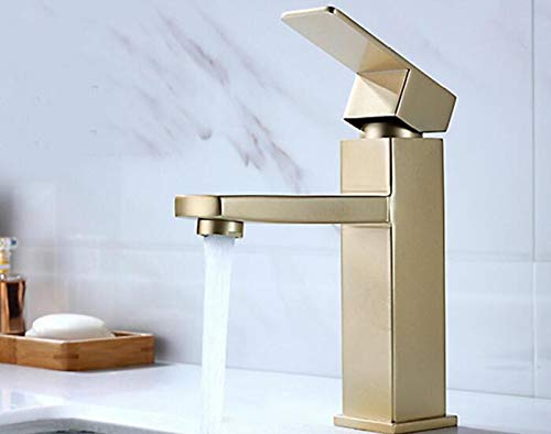 Grifo de lavabo dorado para baños modernos con sistema monomando de agua fría y caliente