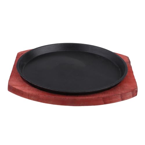 ELAYARD Padella per Fajitas in Ghisa con Rivestimento Antiaderente e Base in Legno Nero, Distribuzione Uniforme del Calore per Cucina Domestica e Ristorante