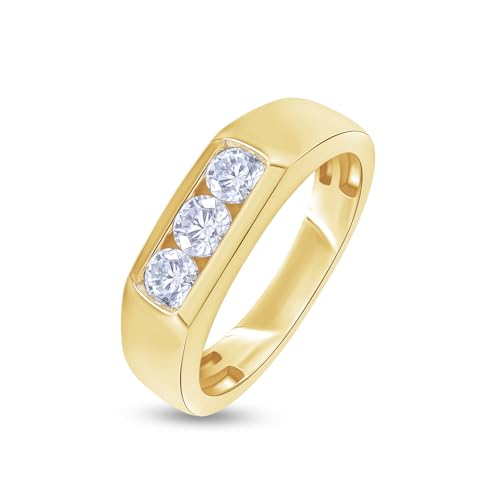 3 Stone Style Men Ring Lab Created Moissanite And Lab Grown Diamond Wedding Band Ring For Men In 925 Sterling Silver 10K And 14K Solid Gold Jewelry (0.25 Cttw to 1 Cttw)3