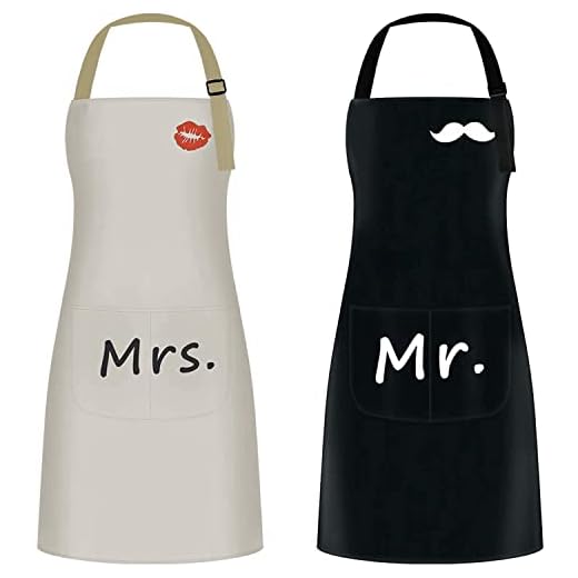 Luvadeyo 2 Piezas Delantales De Cocina Con Banda Para El Cuello Ajustable E Impermeable Y 2 Bolsillos, Delantal De Cocina, Delantal De Pareja, Aniversario, Regalo De Boda Y CumpleañOs, Negro Y Caqui