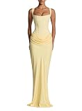 Women Corset Maxi Dress Lace Up Back Mermaid Evening Gown L Yellow