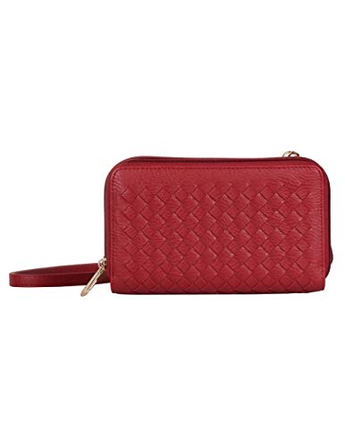 Ellen Woven Crossbody Phone Wallet (Red)